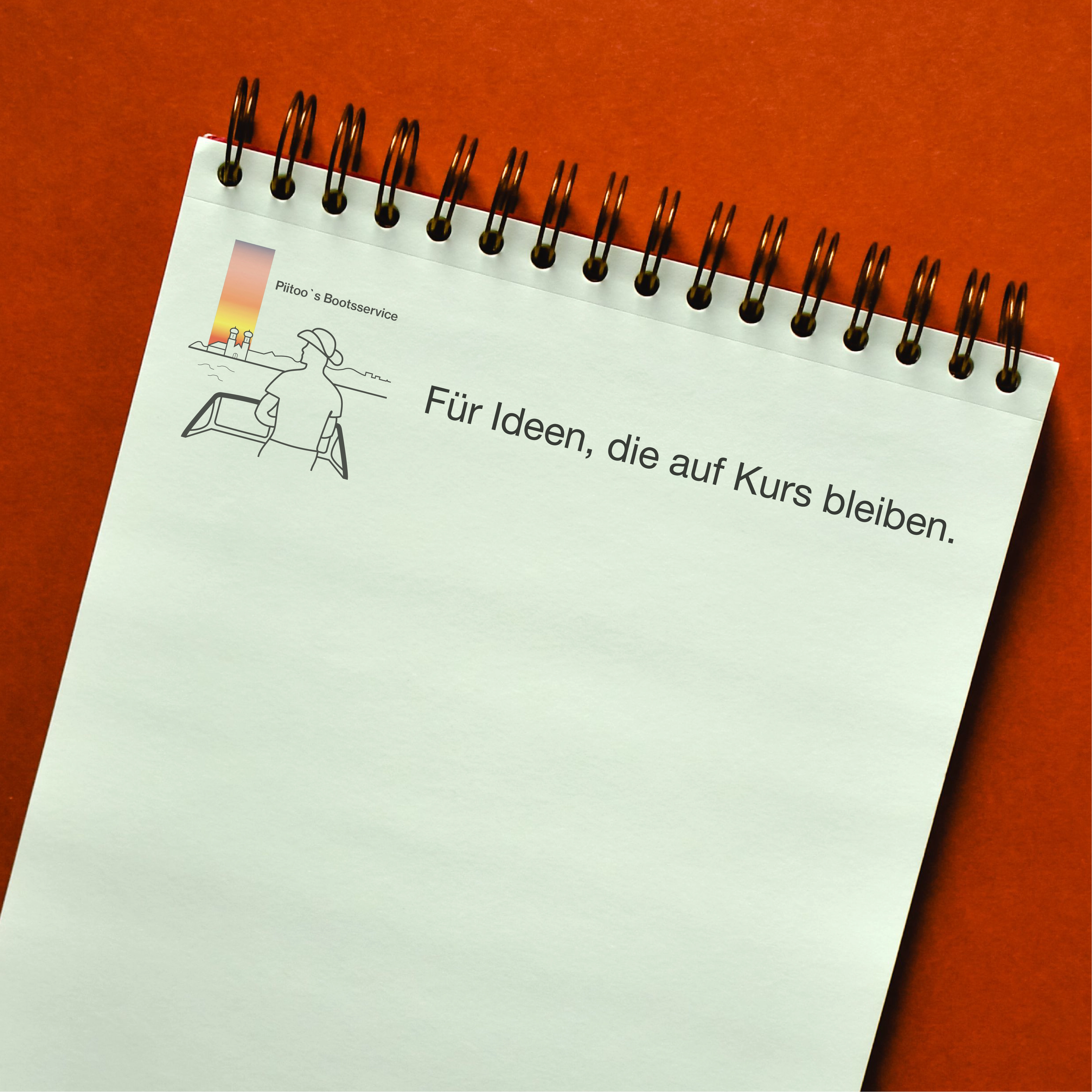 Notizblock mit Claim von Piitoo’s Bootsservice